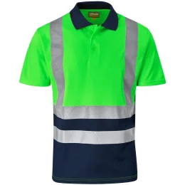 Surveyor Two-Tone Hi-Viz Reflective Golf Shirt - LIME - 4XL