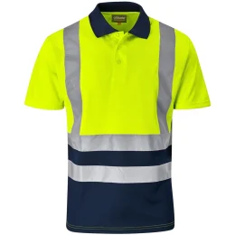 Surveyor Two-Tone Hi-Viz Reflective Golf Shirt - YELLOW - XL