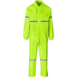 Outdoor Hi-Viz Reflective Polyester/PVC Rainsuit - LIME - M