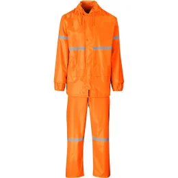 Outdoor Hi-Viz Reflective Polyester/PVC Rainsuit - ORANGE - L