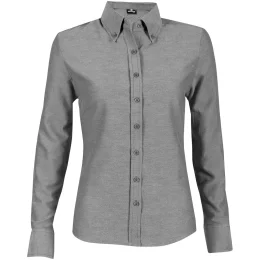 Ladies Long Sleeve Oxford Shirt - CHARCOAL - 2XL