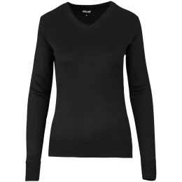 Ladies Long Sleeve Peru V-Neck Jersey - BLACK - 3XL