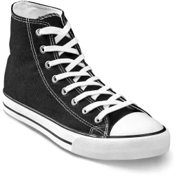 Unisex Retro High Top Canvas Sneaker - BLACK - 4