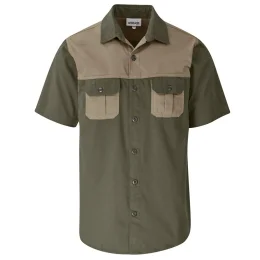 Mens Short Sleeve Serengeti 2-Tone Bush Shirt - MILITARY GREEN - 2XL