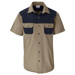 Mens Short Sleeve Serengeti 2-Tone Bush Shirt - STONE - 2XL
