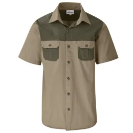 Mens Short Sleeve Serengeti 2-Tone Bush Shirt - STONE MILITARY GREEN - S
