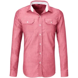 Mens Long Sleeve Windsor Shirt - RED - 5XL
