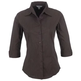 Ladies 3/4 Sleeve Manhattan Striped Shirt - BROWN OLD - XL