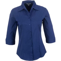 Ladies 3/4 Sleeve Manhattan Striped Shirt - BLUE - 4XL