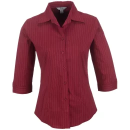 Ladies 3/4 Sleeve Manhattan Striped Shirt - RED - M