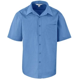 Mens Short Sleeve Micro Check Shirt - BLUE - S