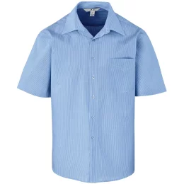 Mens Short Sleeve Micro Check Shirt - LIGHT BLUE - M