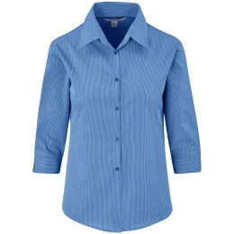 Ladies 3/4 Sleeve Micro Check Shirt - BLUE - 3XL