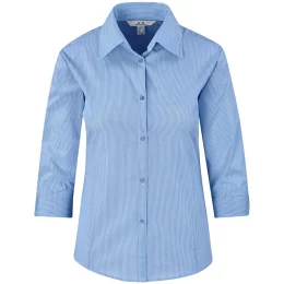 Ladies 3/4 Sleeve Micro Check Shirt - LIGHT BLUE - 4XL