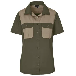 Ladies Short Sleeve Serengeti 2-Tone Bush Shirt - MILITARY GREEN - 3XL