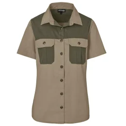 Ladies Short Sleeve Serengeti 2-Tone Bush Shirt - STONE MILITARY GREEN - 3XL