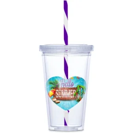 Malibu Double-Wall Plastic Tumbler & Straw - PURPLE