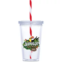 Malibu Double-Wall Plastic Tumbler & Straw - RED