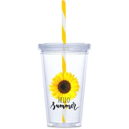 Malibu Double-Wall Plastic Tumbler & Straw - YELLOW