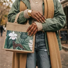 Okiyo Nuri Sublimated Pocket Jute Tote - NATURAL