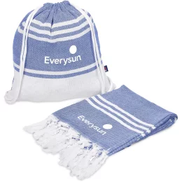 US Basic Santa Cruz Cotton-Rich Beach Towel & Drawstring Bag - BLUE