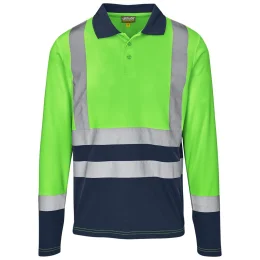 Long Sleeve Surveyor Two-Tone Hi-Viz Golf Shirt - LIME - L