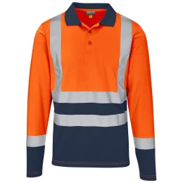Long Sleeve Surveyor Two-Tone Hi-Viz Golf Shirt - ORANGE - 3XL