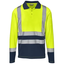 Long Sleeve Surveyor Two-Tone Hi-Viz Golf Shirt - YELLOW - L