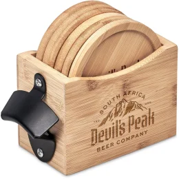 Okiyo Kanpai Bamboo Coaster & Bottle Opener Set - NATURAL