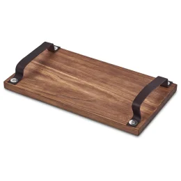Serendipio Large Farm Style Wooden Tray with Leather Straps - NATURAL