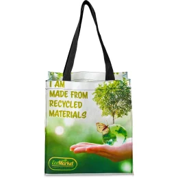 Pre-Printed Sample Hoppla Gateway Recycled PET Stitch-Bond Shopper - BLACK
